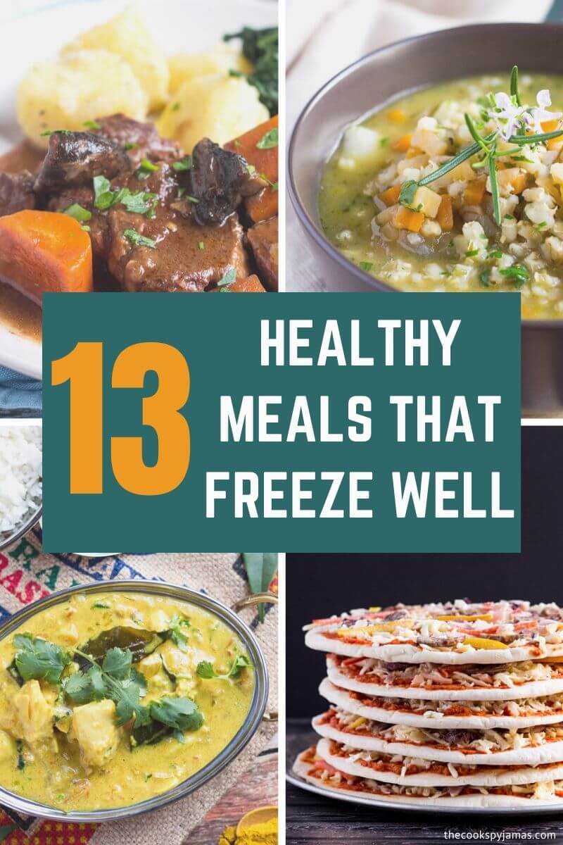 Header Collage Image for 13 Healthy Meals That Freeze Well post.