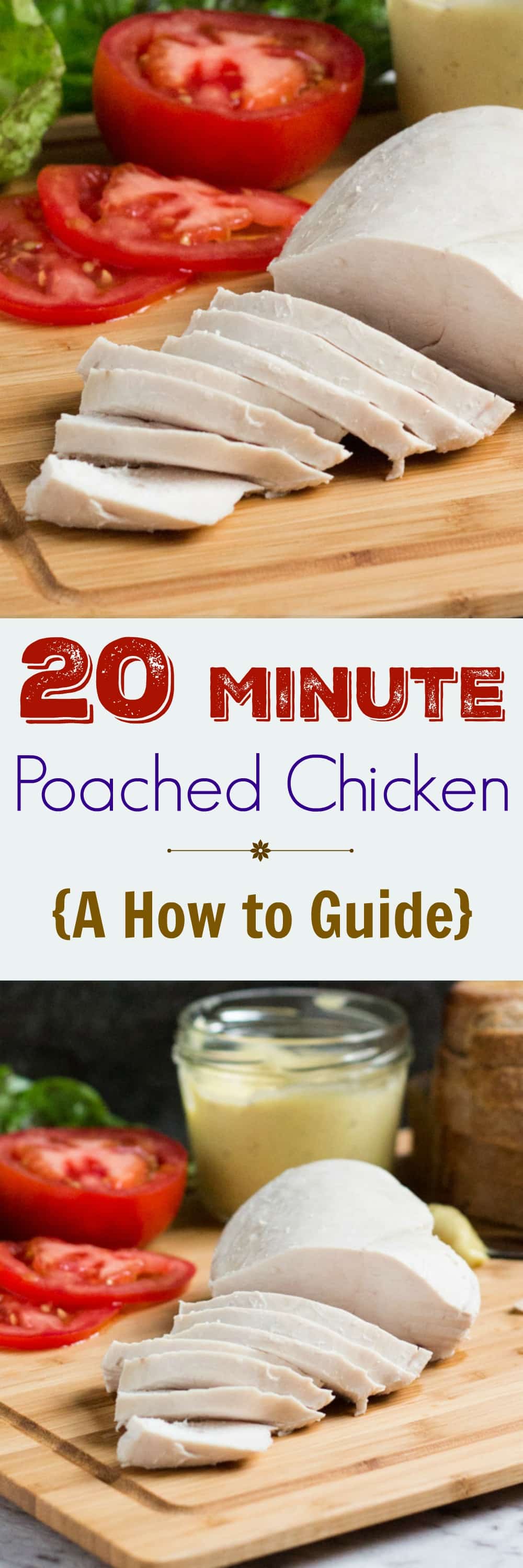 Poached chicken in 20 minutes. Great for lunchboxes, sandwiches or anywhere cooked chicken is needed.