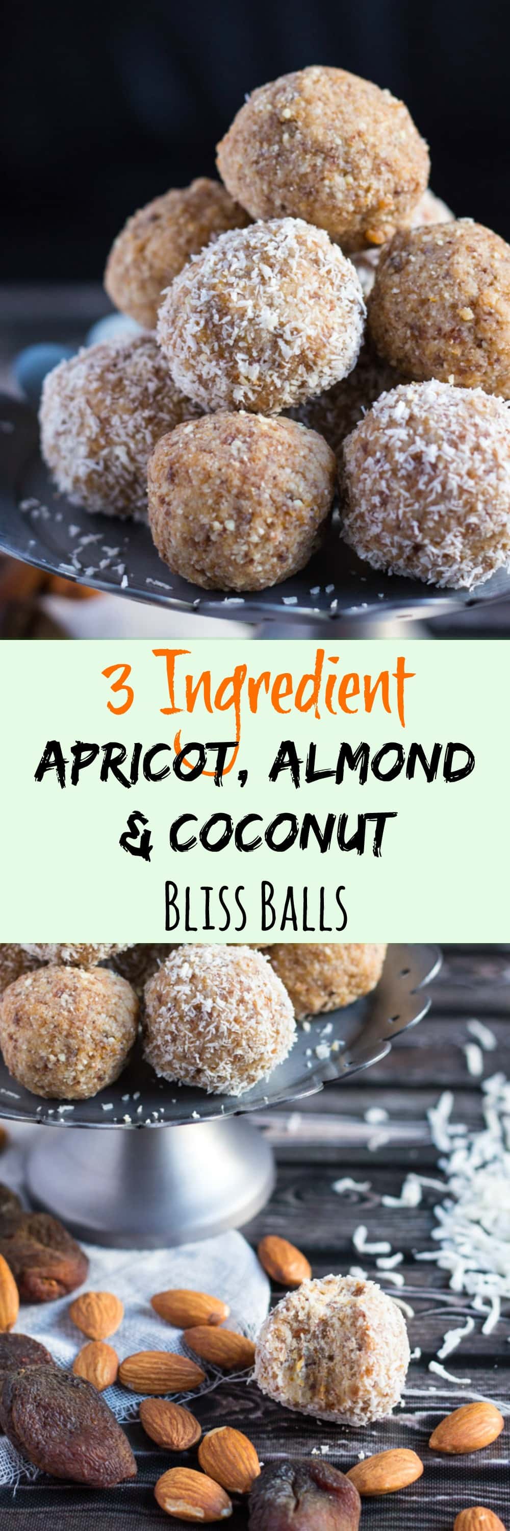 3 Ingredient Apricot Almond & Coconut Bliss Balls. Quick to make & handy for emergency snacks.