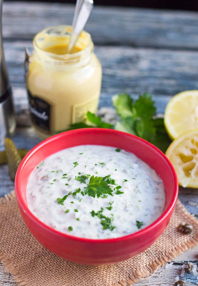 A Lighter Tartare Sauce.  With yoghurt as the base, this sauce can be whipped up quickly using store cupboard ingredients.