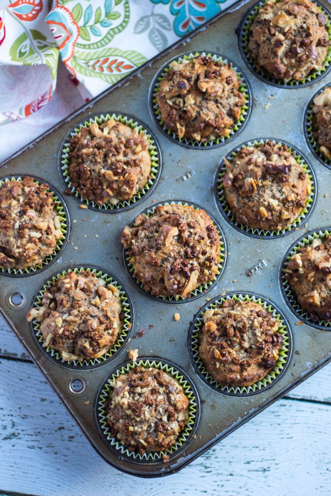 Banana & Cocoa Nib Muffins.  Naturally sweetened with banana, and a great crunchy hit from the cocoa nibs. | thecookspyjamas.com
