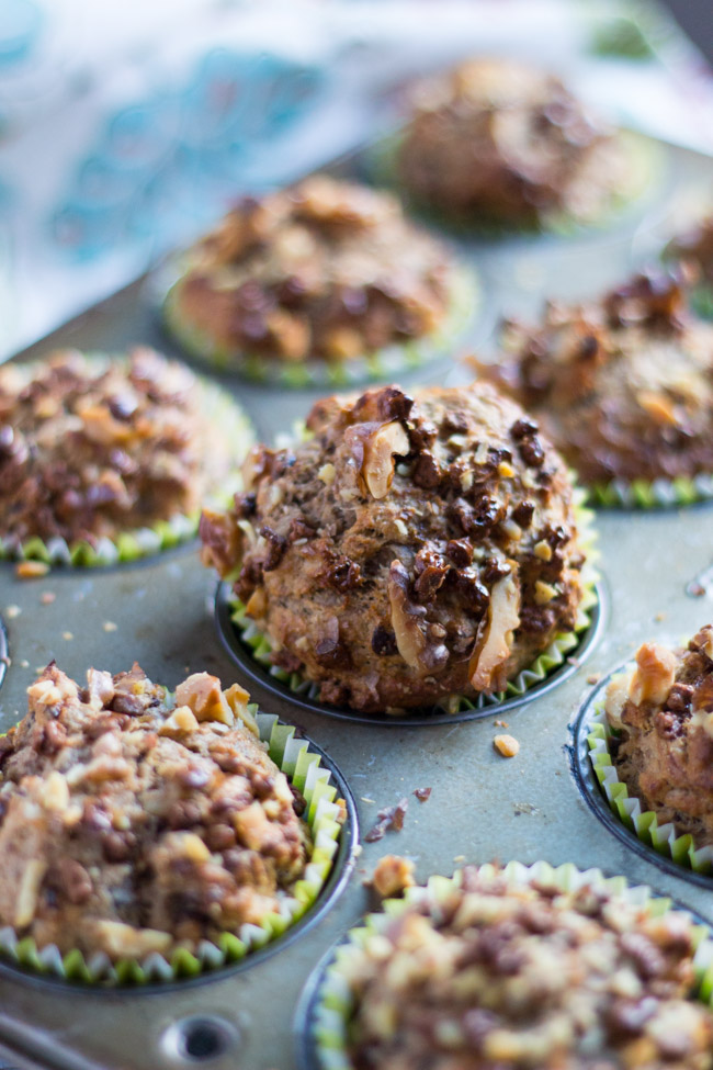 Banana & Cocoa Nib Muffins.  Naturally sweetened with banana, and a great crunchy hit from the cocoa nibs. | thecookspyjamas.com