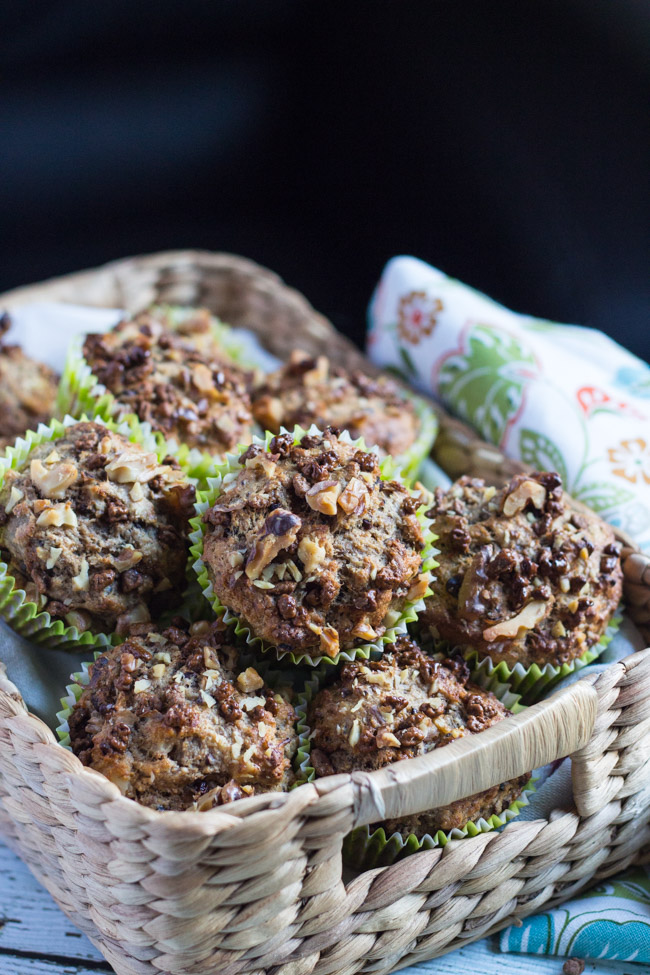 Banana & Cocoa Nib Muffins.  Naturally sweetened with banana, and a great crunchy hit from the cocoa nibs. | thecookspyjamas.com