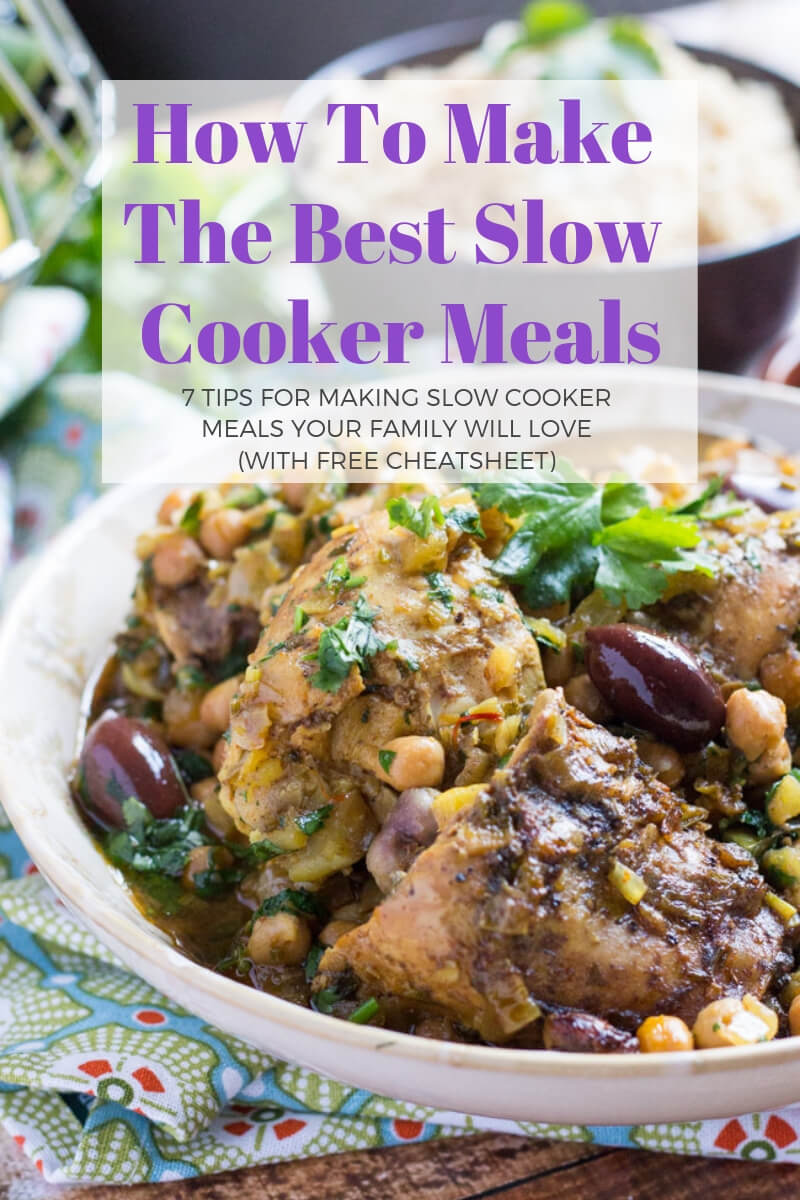 A white bowl filled with Slow Cooker Moroccan Chicken Tagine.