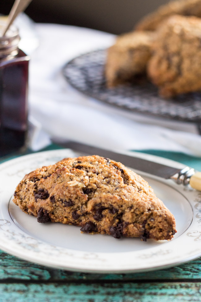 Chocolate and Almond Scones.  Great to keep in the freezer for a quick dessert. | thecookspyjamas.com