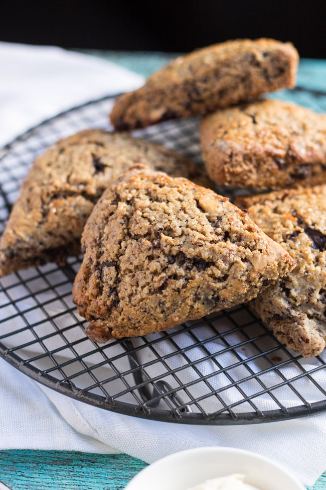 Chocolate and Almond Scones.  Great to keep in the freezer for a quick dessert. | thecookspyjamas.com