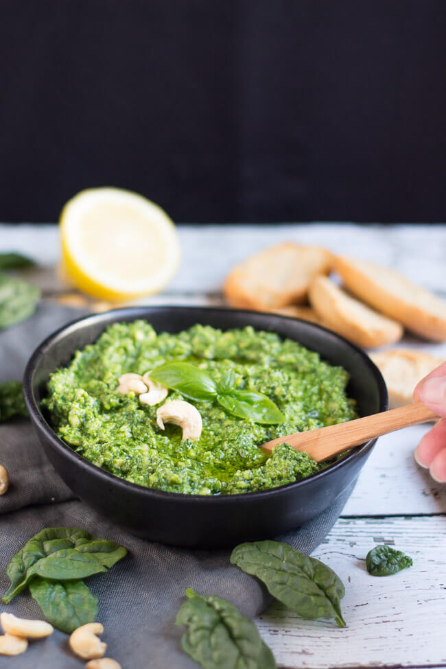 Chunky Spinach & Basil Dip. A super easy homemade dip that can be whipped up in just five minutes. You need never buy another dip again.