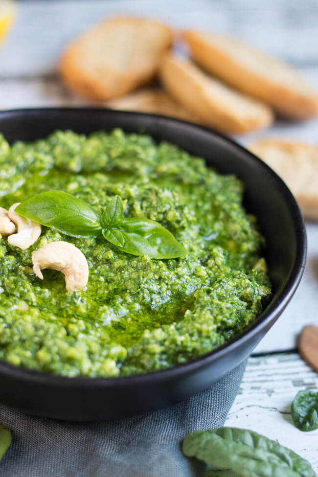 Chunky Spinach & Basil Dip. A super easy homemade dip that can be whipped up in just five minutes. You need never buy another dip again.