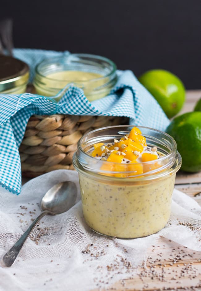 Coconut Mango Chia Pudding. Naturally sweetened with fresh mango and coconut milk, and spiked with a little lime juice, it is an ideal grab-n-go breakfast.