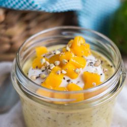 Coconut Mango Chia Pudding. Naturally sweetened with fresh mango and coconut milk, and spiked with a little lime juice, it is an ideal grab-n-go breakfast.