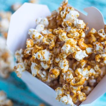 Coconut Maple Caramel Popcorn. The caramel is made with unrefined sugars, yet is just as moreish as any made with white sugar.