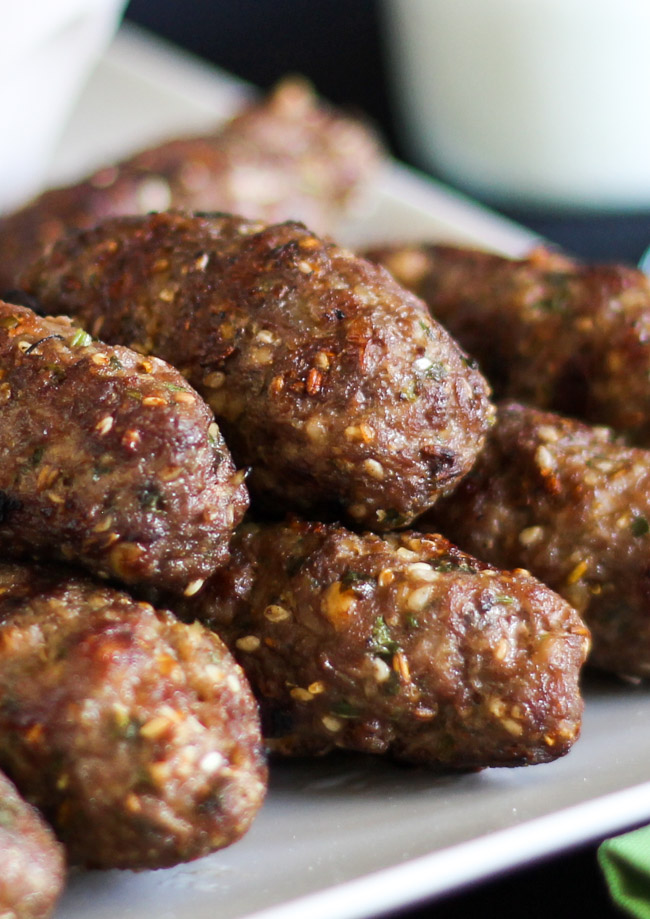 Easy Dukkah Spiced Lamb Koftas.  Wrap up with salad in flatbreads for a speedy dinner. | thecookspyjamas.com