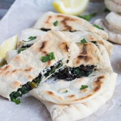 Feta, Spinach and Mushroom Gozleme. With a few basics on hand, these come together in five minutes and are perfect for a quick lunch or dinner.