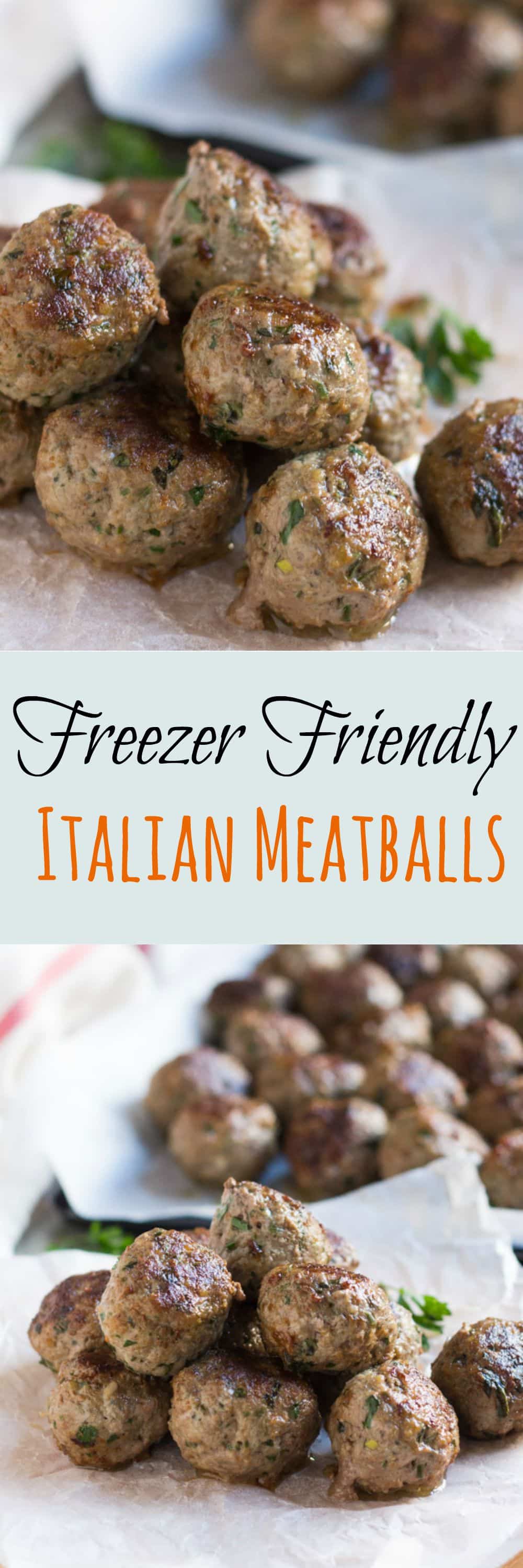 Freezer Friendly Italian Meatballs.  Handy to have in the freezer for a quick meal. Just simmer in tomato sauce whilst the pasta is cooking.