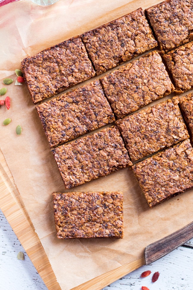 Fig & Pumpkin Seed Bars are gluten free, freeze well and are perfect to pack into a lunchbox or to grab as an emergency snack.