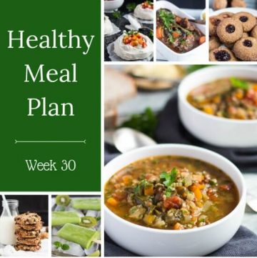 Healthy Weekly Meal Plan - Week 30. Grilled chicken, burgers and crispy fish tacos are great summer meal ideas for enjoying outdoors, & use up that summer crop in our zucchini pasta dish.