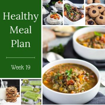 Healthy Weekly Meal Plan - Week 19. Our dinner plan this week includes a vegan Thai green curry, cheesy baked eggs, slow cooker chicken stroganoff & a clam chowder bread bowl.