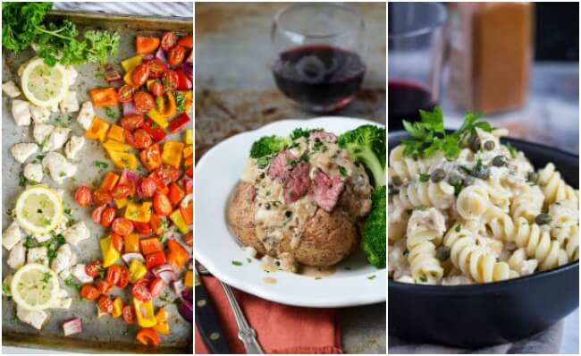 Healthy Weekly Meal Plan Week 18. Easy meal ideas perfect for the end of a busy day. Try our quick chicken sheet pan dinners, simple pastas and a delicious baked potato.