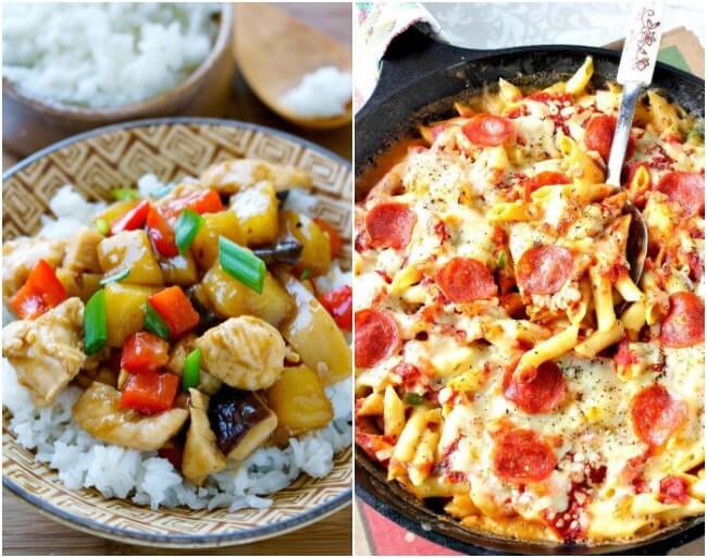 Healthy Weekly Meal Plan - Week 27. Whip up some fun dinner ideas this week; rustic vegetable pizza, apple cider chicken, or pepperoni pizza mac & cheese. Finish with cream cheese danishes.