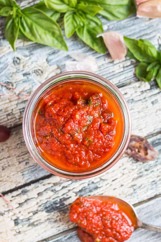 Overhead shot of a jar of the best pizza sauce