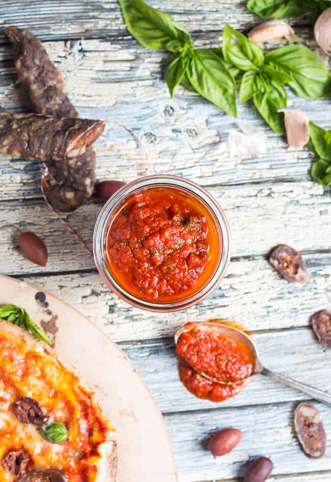 Overhead shot of a jar of the best pizza sauce