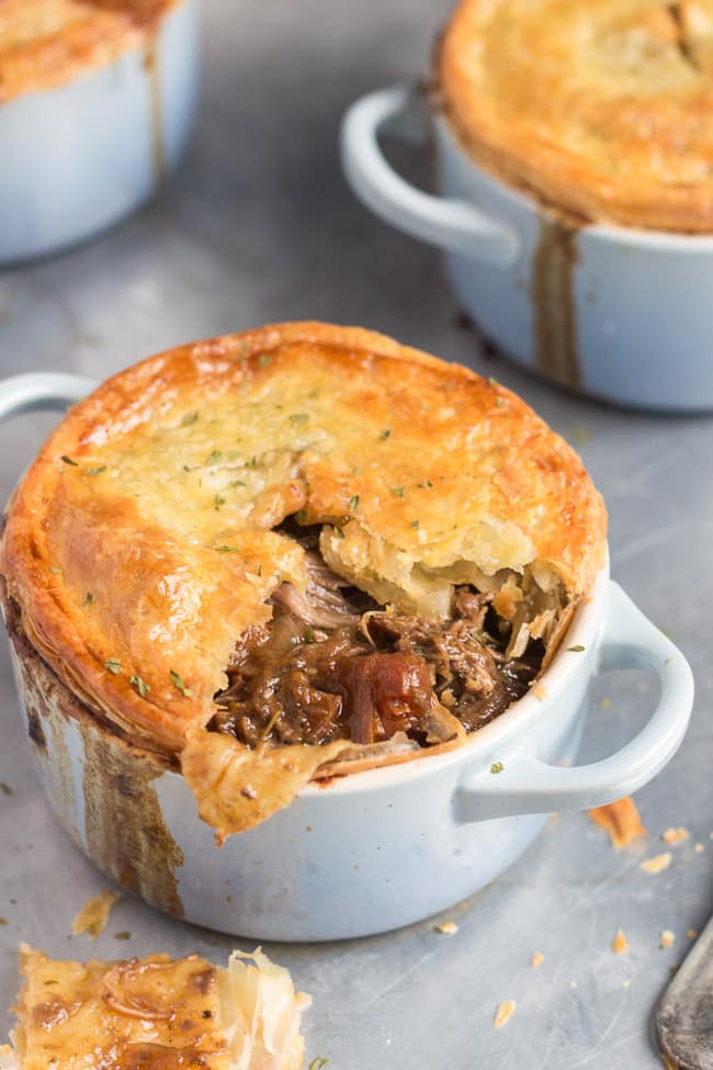 Leftover Beef & Mushroom Stew Pot Pies. Take leftover beef and mushroom stew from the freezer, add a sheet of puff pastry, and put an impressive meal on the table in under an hour.
