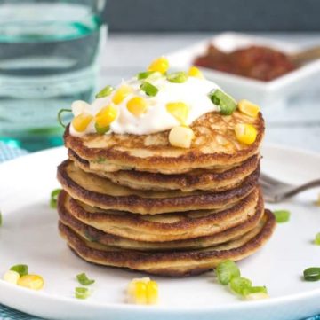 Leftover Mashed Potato & Corn Pancakes. A great use for leftover potato, and perfect for a light lunch or dinner.
