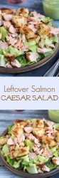 Leftover Salmon Caesar Salad. Turn leftover salmon into this simple Caesar salad with the addition of some crunchy croutons and a creamy avocado dressing.