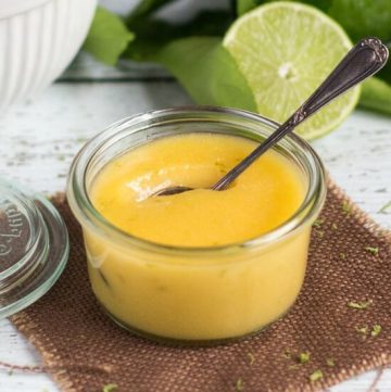 a pot of homemade lime curd