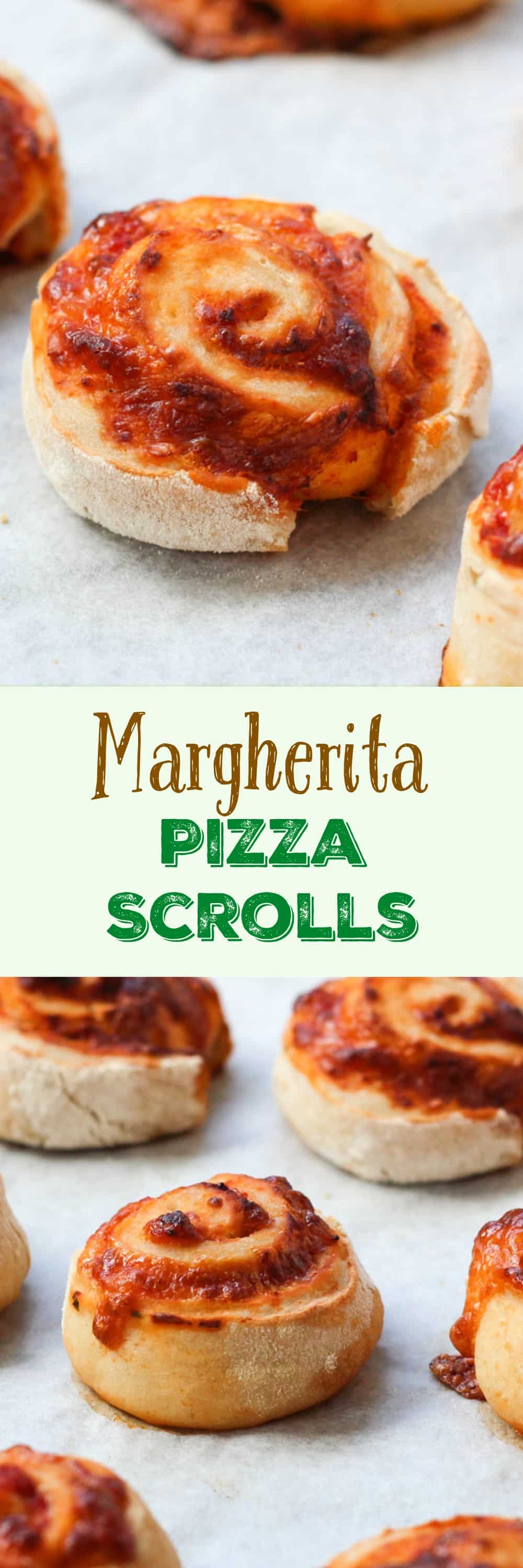 Margherita Pizza Scrolls. Easily frozen, and perfect for the lunchbox or kids parties.