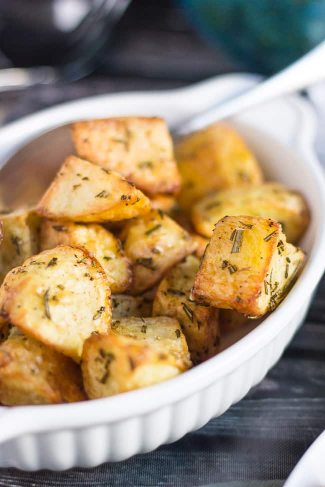 Mini Rosemary Roasted Potatoes. Crispy, crunchy and quicker to cook than conventional roast potatoes.