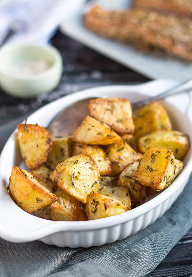 Mini Rosemary Roasted Potatoes. Crispy, crunchy and quicker to cook than conventional roast potatoes.