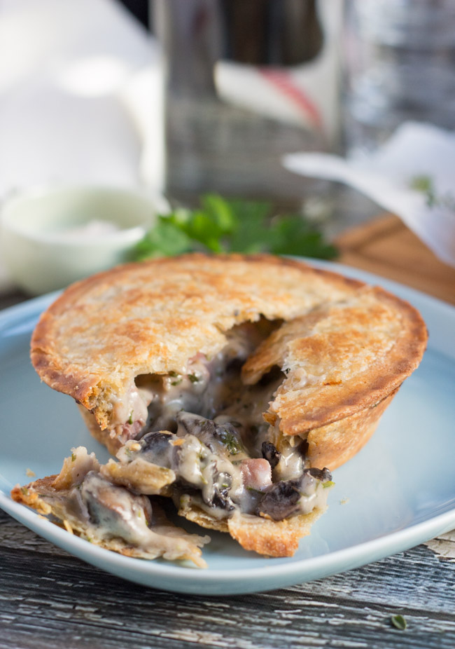 Mushroom and Ham Pies with Kamut & Spelt Crust.  A tasty pie filling that pairs well with the wholegrain crust. | thecookspyjamas.com