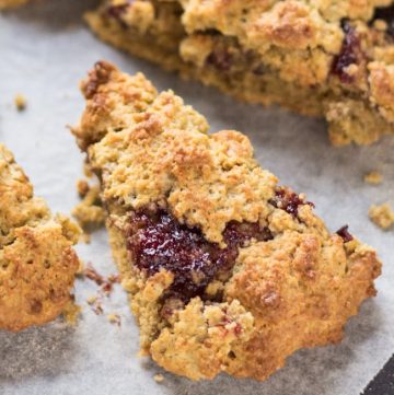 Oat & Buckwheat Jammy Scones. Pre-loaded with jam, so all you need to add is cream.