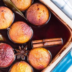 Oven Roasted Nectarines in Red Wine. The perfect make-ahead dessert for summer entertaining.