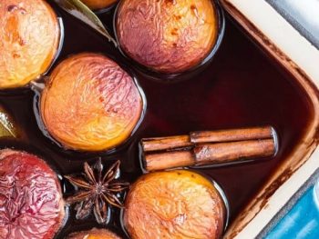 Oven Roasted Nectarines in Red Wine. The perfect make-ahead dessert for summer entertaining.