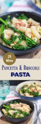 Pancetta and Broccoli Pasta. A tasty mid-week meal, easy to put together in under 30 minutes with a few storecupboard ingredients.