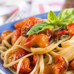 Quick & Easy Roasted Cherry Tomato Pasta Sauce. The perfect way to use up that glut of cherry tomatoes.