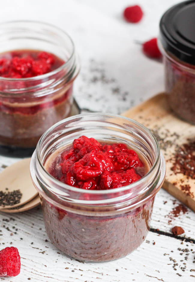 Raspberry Chocolate Chia Pudding Pots are simple to put together, and are great to grab as a healthy on-the-go snack for you or the kids.