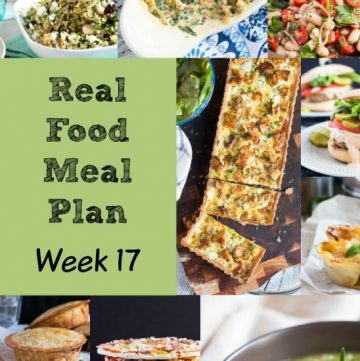 Real Food Meal Plan Week 17 2016. Includes an easy baked egg dish, butter chicken curry, fish pie, oven-baked spaghetti bolognaise & a cheesy soup.