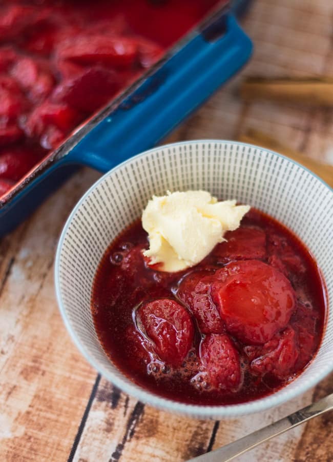 Roasted Cinnamon Strawberries. Great with pancakes, waffles, yoghurt, cream, or anything else you can think of.