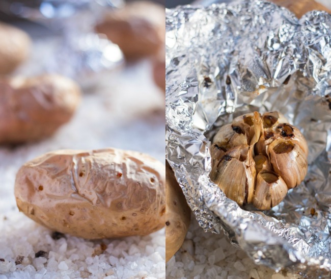 Roasted Garlic Twice Baked Potatoes. A great side dish to have on hand in the freezer. 