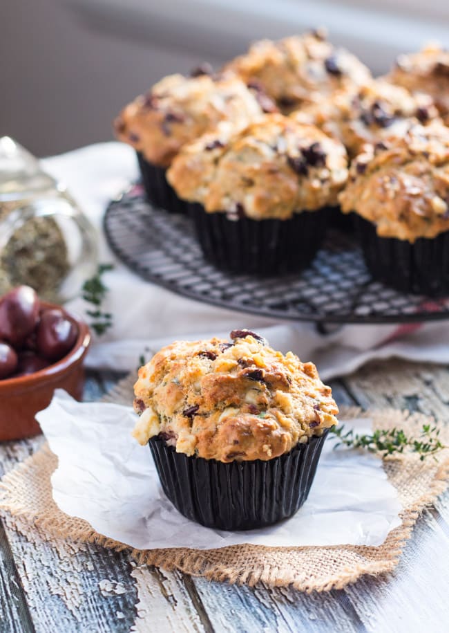 Savoury Feta & Olive Muffins. Great for breakfast, lunch or dinner.  