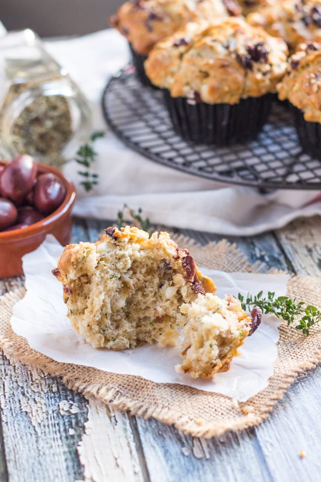 Savoury Feta & Olive Muffins. Great for breakfast, lunch or dinner.