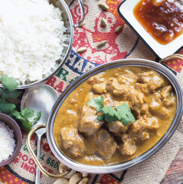 Slow Cooker Lamb Korma Curry. Dairy-free, gluten-free and freezes well. Great for a crowd.