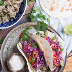 Slow Cooker Lime Cilantro Chicken Tacos. Dinner in under 15 minutes.