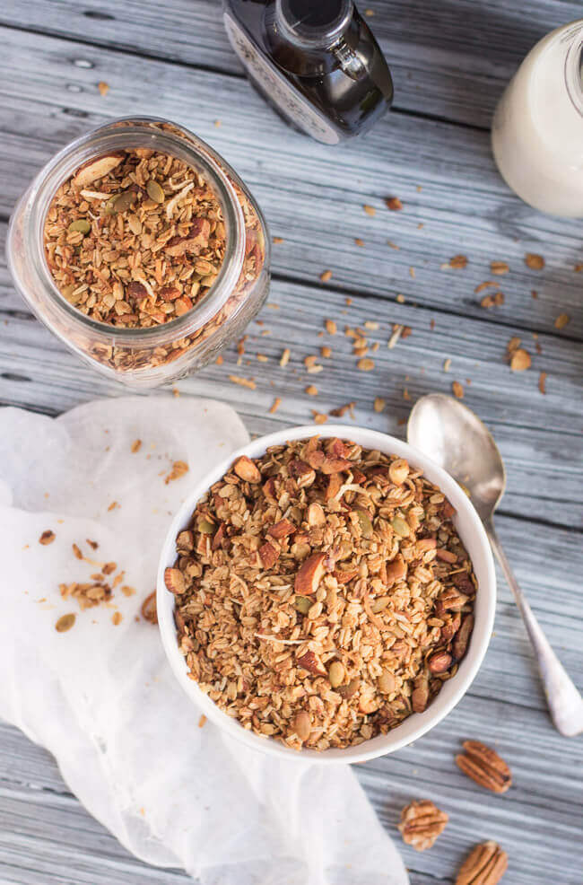 Slow Cooker Pecan & Maple Granola. A slow cooker is the best way to make a batch of granola in the middle of a hot summer without heating up the house. It is so easy, you will wonder why you didn't try it sooner.