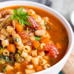 Speedy Minestrone Soup is ready in 30 minutes, and freezes well. This minestrone soup also is easy to reheat, so is a quick meal to make in advance.