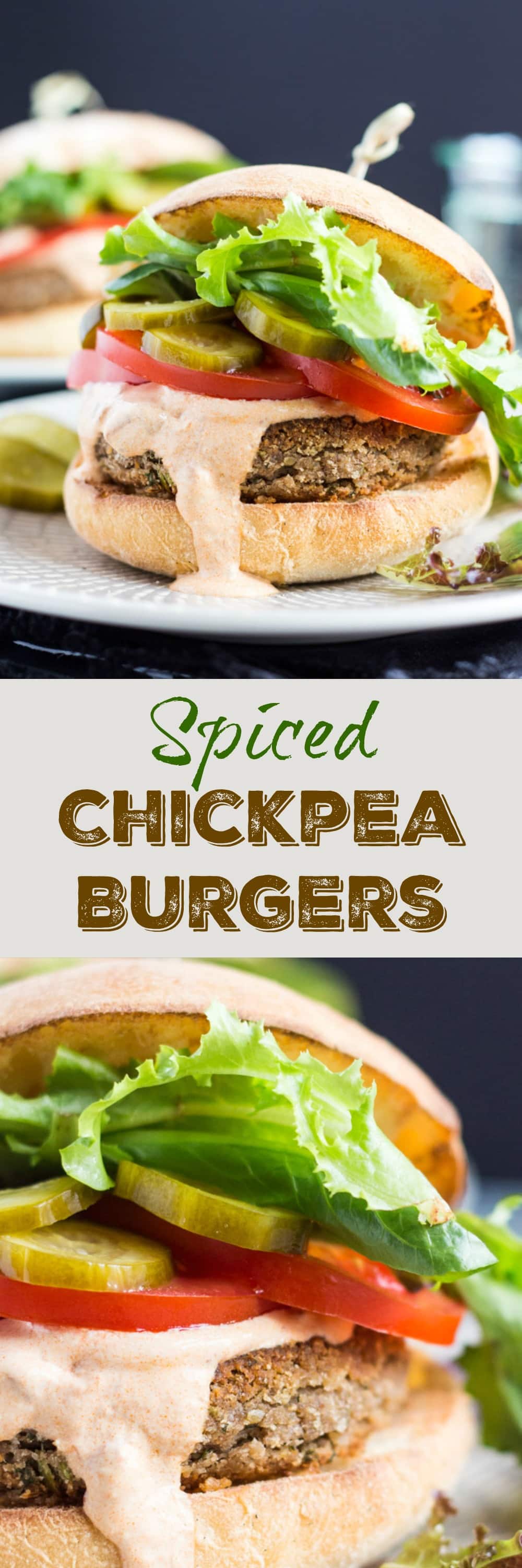 Spiced Chickpea Burgers, paired with smoky chipotle sour cream, are perfect for a quick vegetarian lunch or dinner. 