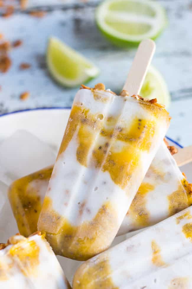 Tropical Vegan Breakfast Popsicles. Perfect for breakfast on the run. 